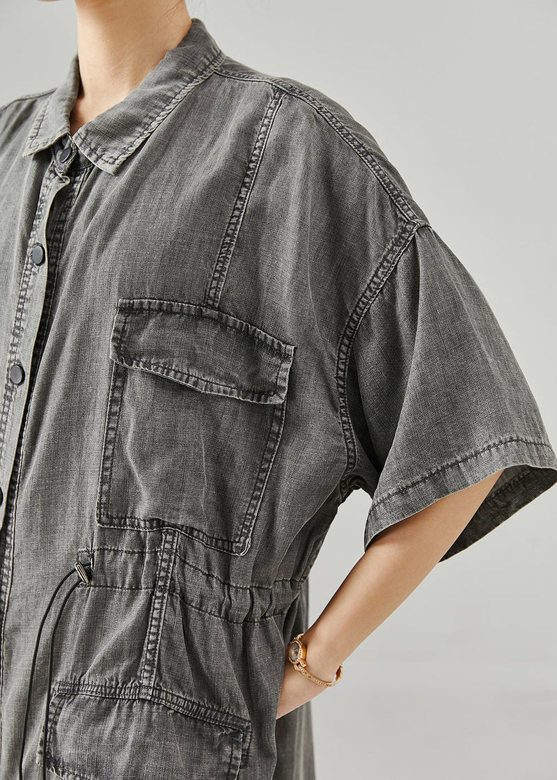 Grey Cinched Denim Holiday Dress Summer