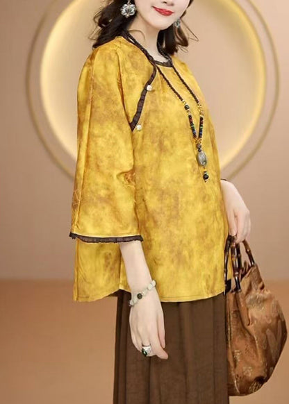 Green O Neck Ruffled Patchwork Silk Shirt Bracelet Sleeve