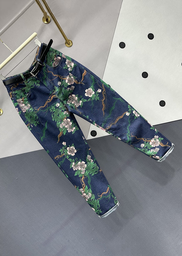 Navy Pockets Patchwork Denim Pants Fall