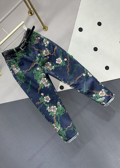 Navy Pockets Patchwork Denim Pants Fall