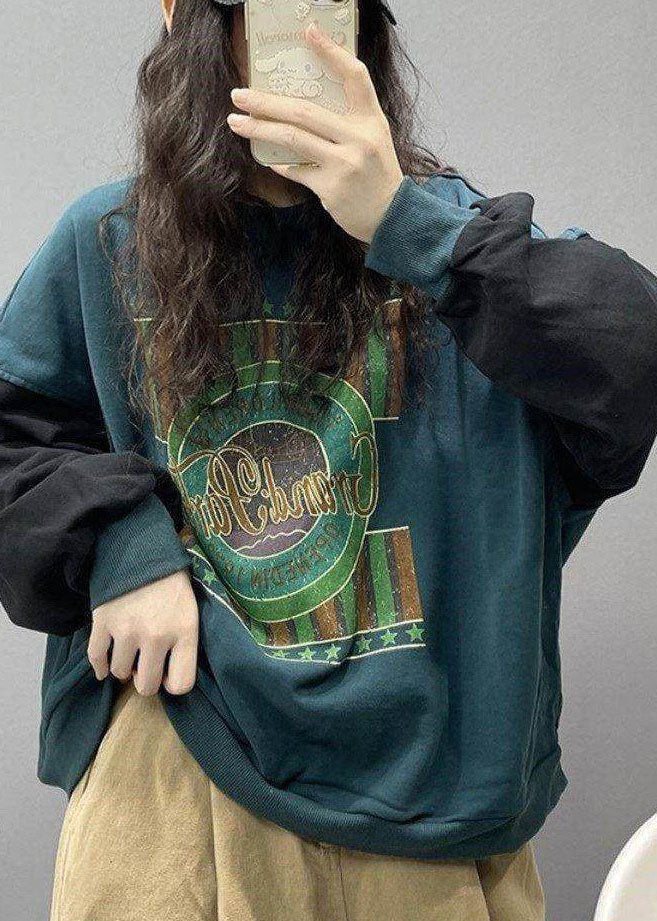 Style Black Print Cotton Sweatshirt Street Wear Spring