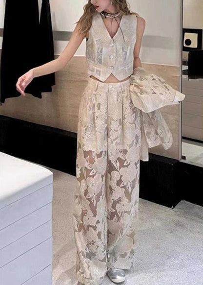 Light White Hollow Lace Suit Vest Pants Three Piece Set