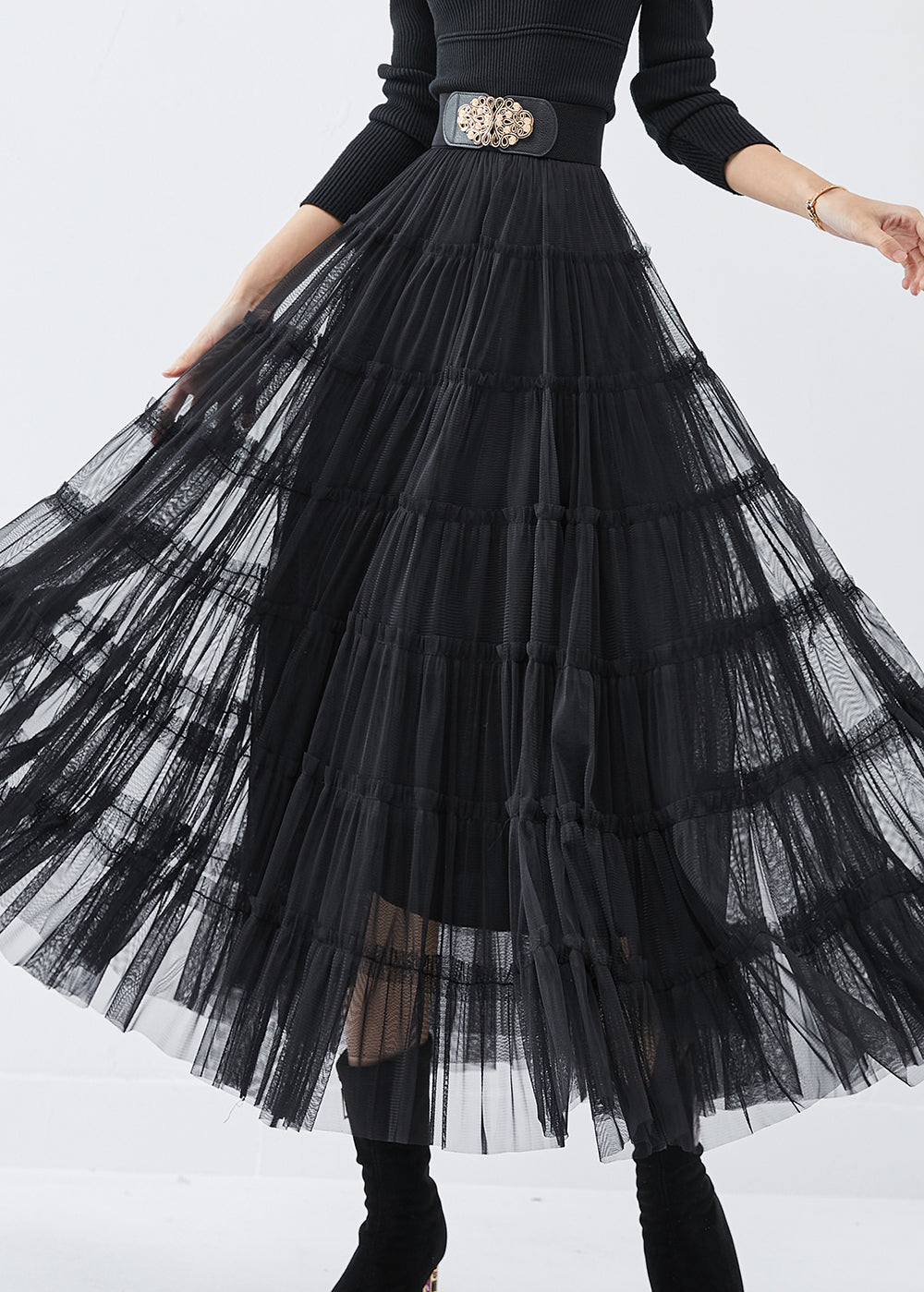 Black High Waist Tulle Holiday Skirt Spring