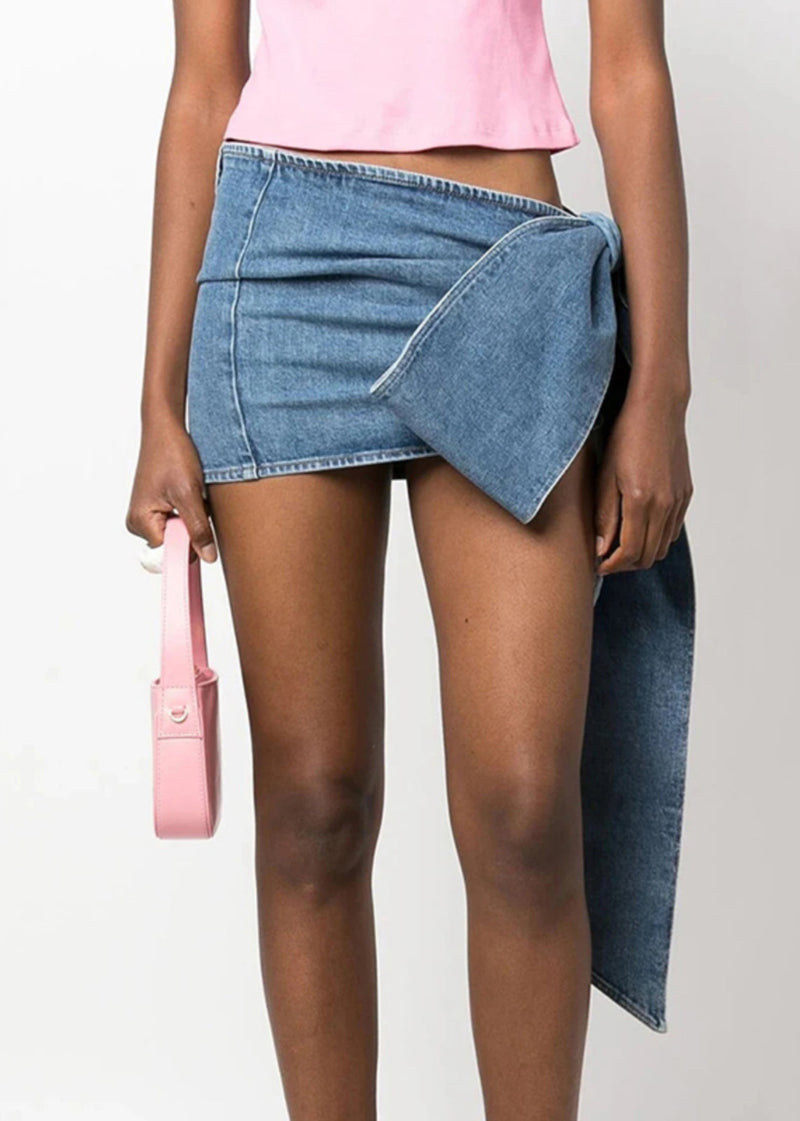 Blue Bow High Waist Denim Skirt Summer