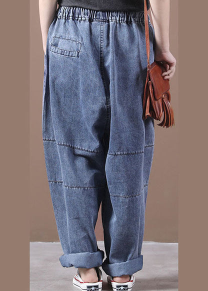 Blue Cinched Pockets Denim Pants Spring