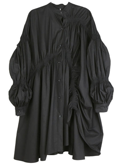 Natural Black Lantern Sleeve Asymmetrical Holiday Dresses
