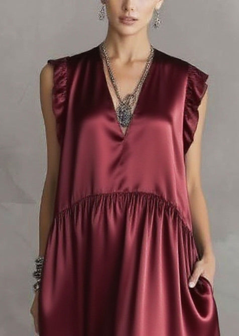 Mulberry Sequins Patchwork Silk Long Dress Sleeveless