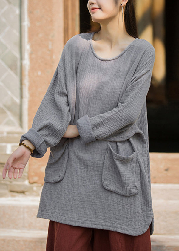 Green O Neck Pockets Cotton T Shirt Top Spring