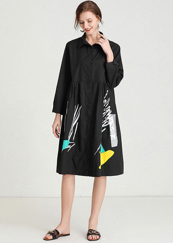 Black Print Patchwork Shirts Dress Fall