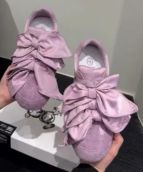 Bow Splicing Flat Shoes for Apricot Suede