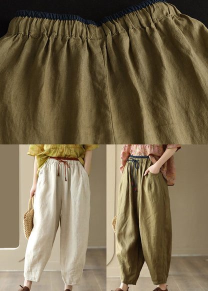 Linen Colour Elastic Waist Linen Pants Summer