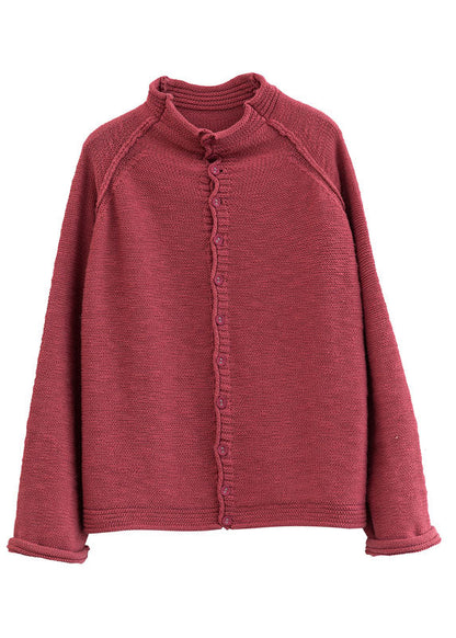 Beige Button Woolen Knit Sweaters Spring