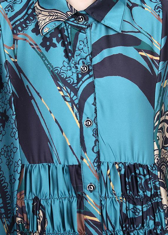 Natural Blue Print Silk Half Sleeve Dress Summer