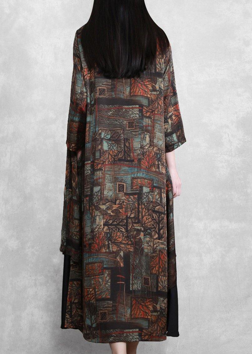 Italian Chocolate Print Draping Dresses