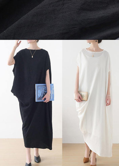 White Asymmetrical Design Linen Summer Long Dresses