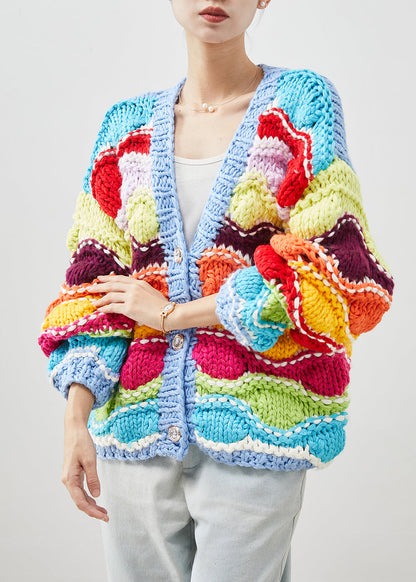 Rainbow Oversized Patchwork Knit Cardigan Spring