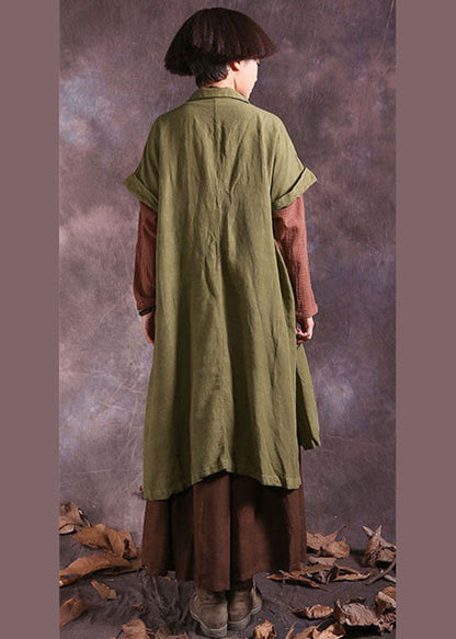 Green Peter Pan Collar Button Cotton Coat Short Sleeve
