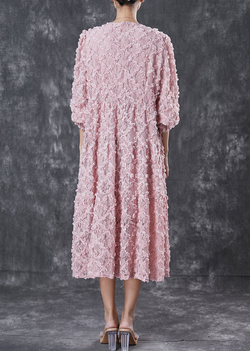 Pink Stereoscopic Silk Vacation Dresses Spring
