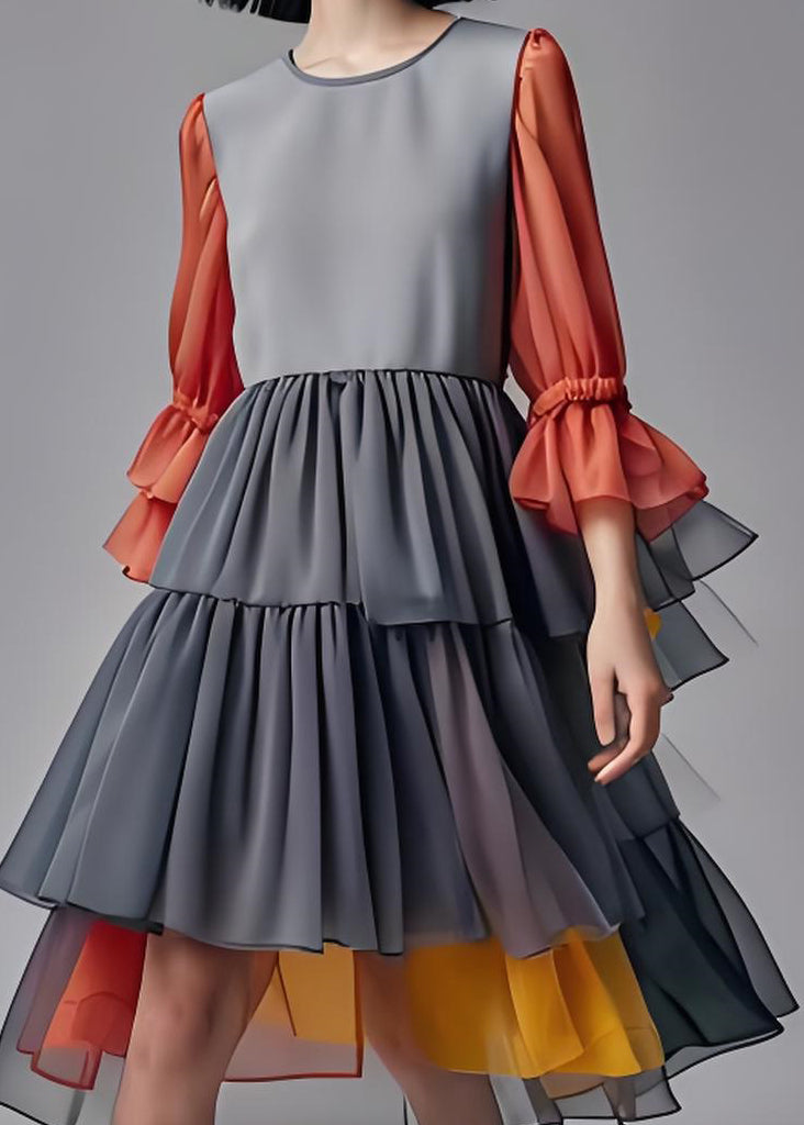 Wrinkled Layered Patchwork Chiffon Dresses Summer