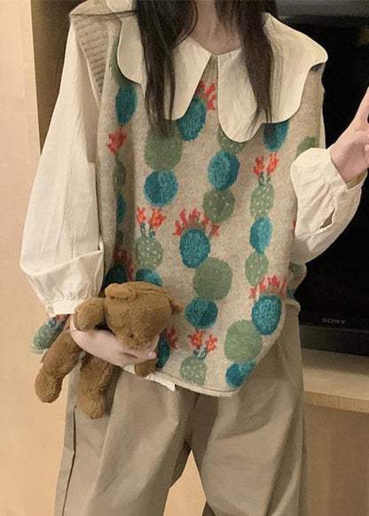 New Light Camel Embroideried Cozy Cotton Knit Two Piece Set Spring