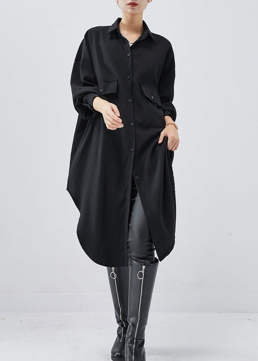 Black Oversized Cotton Holiday Dress Spring