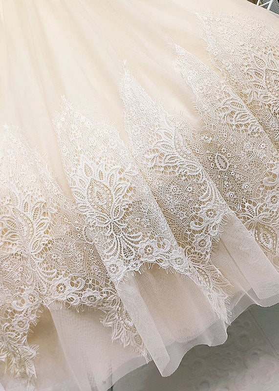 Apricot Asymmetrical Patchwork Lace Tulle Skirt Summer