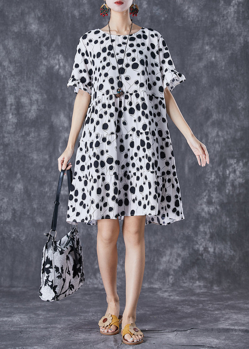 Black Print Chiffon Holiday Dresses O-neck Short Sleeve