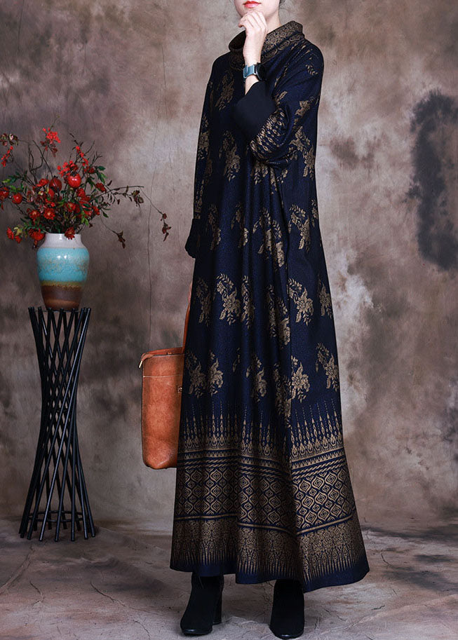 Boutique Dark Blue Print Vacation Dresses Spring