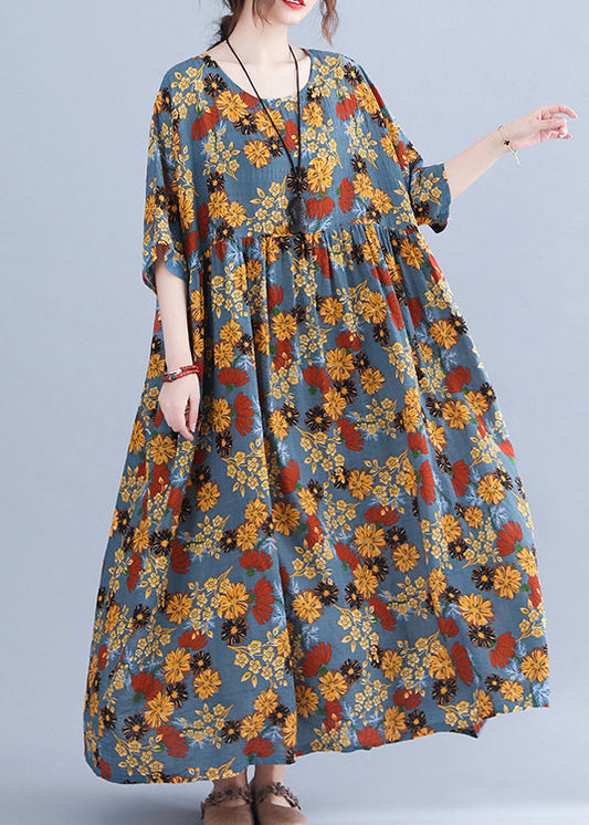 Style Chocolate O-neck Cinched Print Holiday Dress Half Sleeve