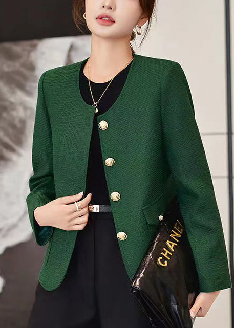 Dark Green O-neck Golden Buttons Cotton Coats Spring