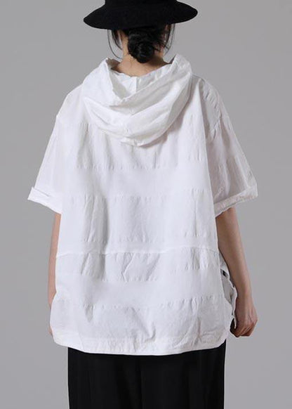 White Hooded Side Open Cotton T Shirt Summer