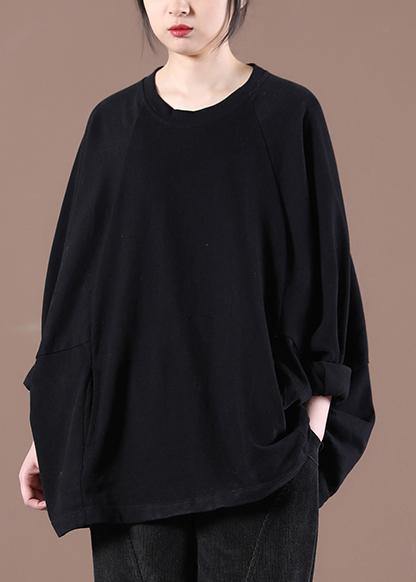 Loose Black O-neck Stand Spring Tops