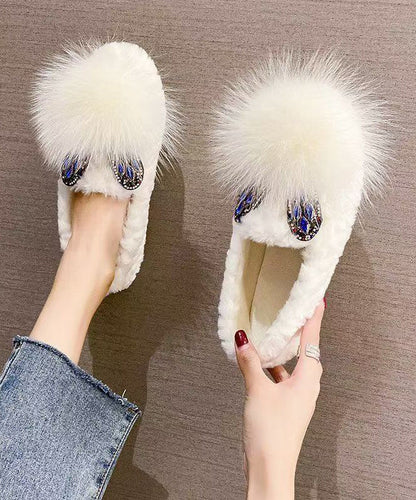 White Fuzzy Fur Splicing Penny Loafers