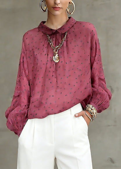 Red Peter Pan Collar Dot Print Top Spring