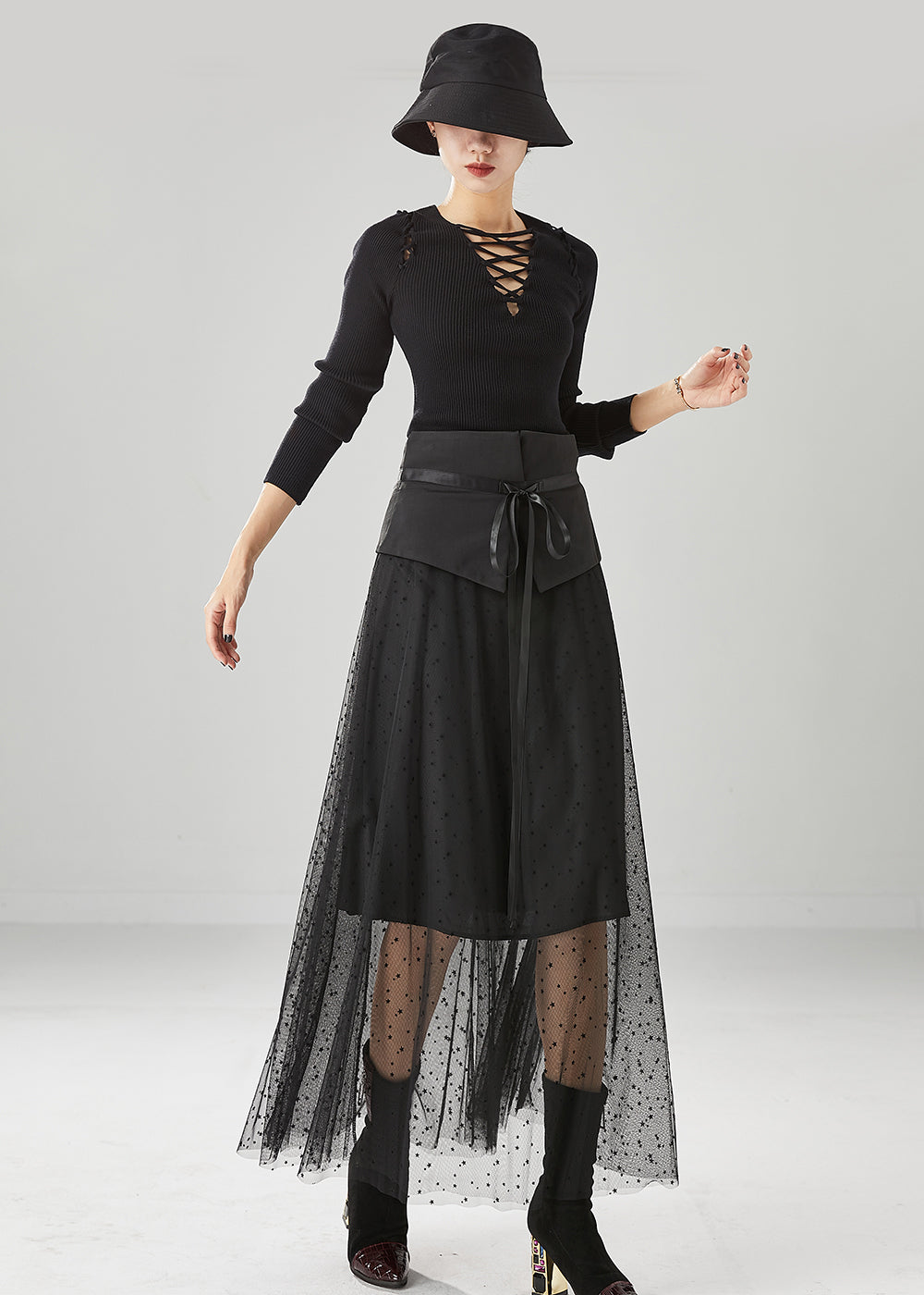 Black High Waist Silm Fit Tulle Skirts Summer