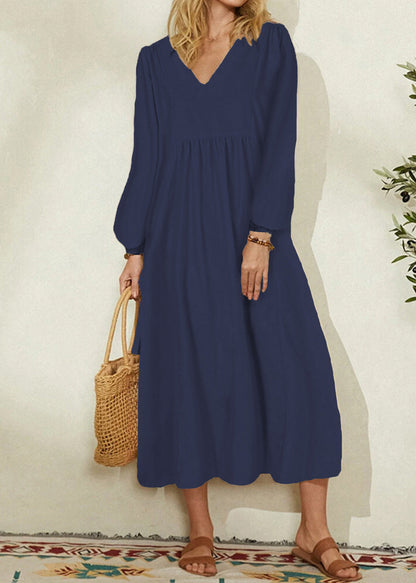Orange Cotton Linen Loose Balloon Sleeve Dress