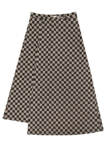 Black Asymmetrical Plaid Knit Skirts Spring