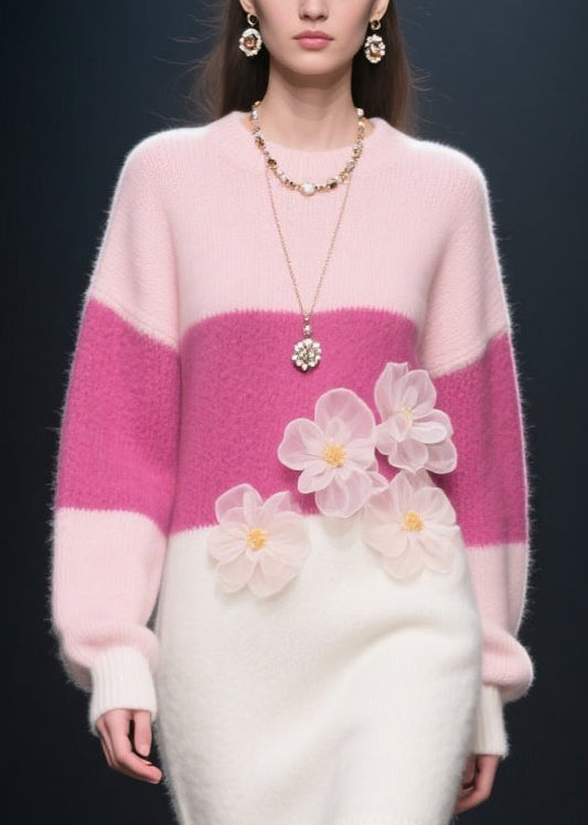 Loose Colorblock O Neck Knit Long Dress Winter