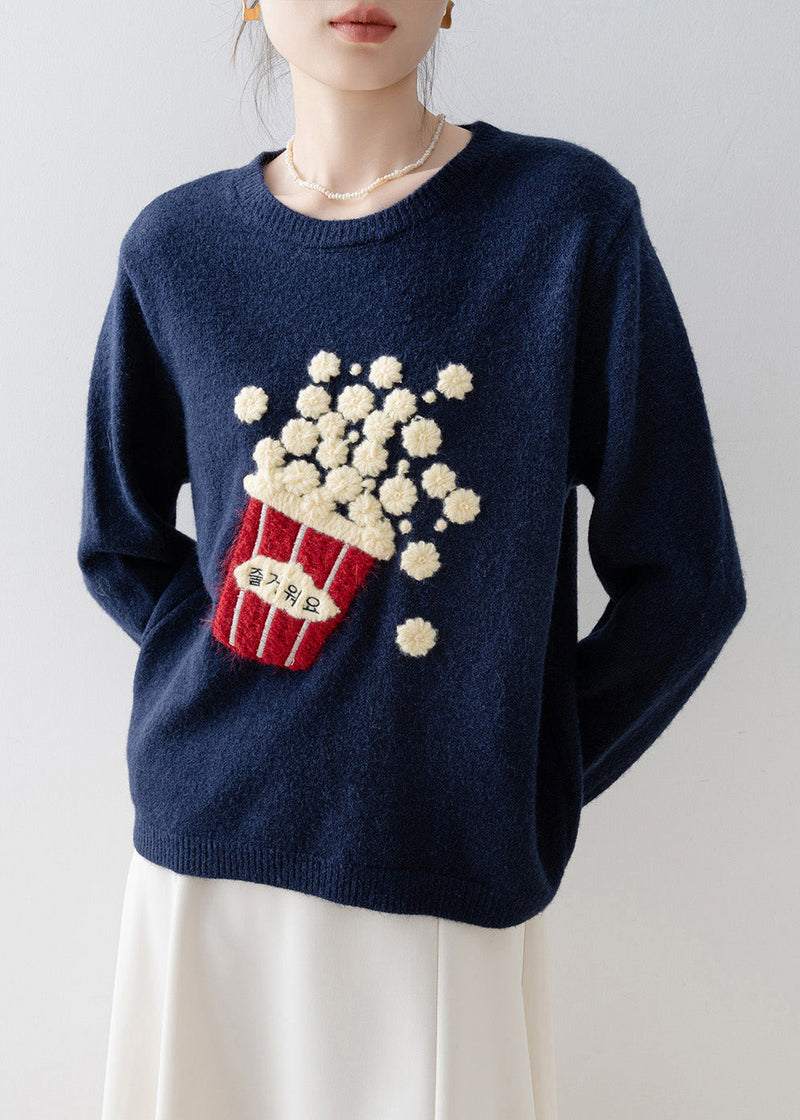 Versatile Navy O Neck Knit Sweaters Spring