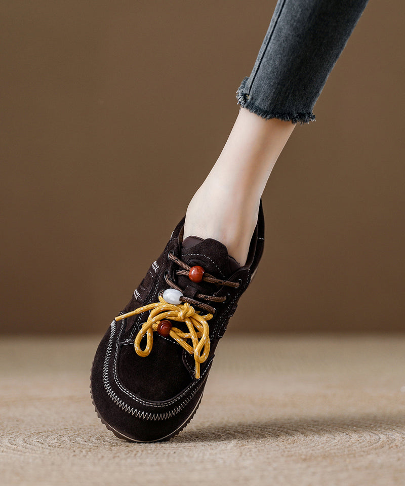 Red Lace Up Platform Suede Splicing Flats