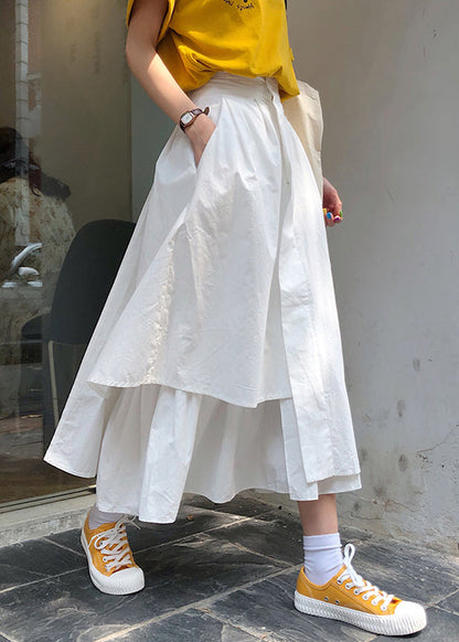 Simple White Asymmetrical Patchwork High Waist a Line Skirt