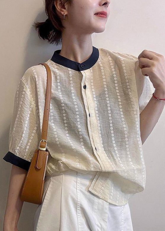 Apricot Embroidered Button Cotton Shirts Summer