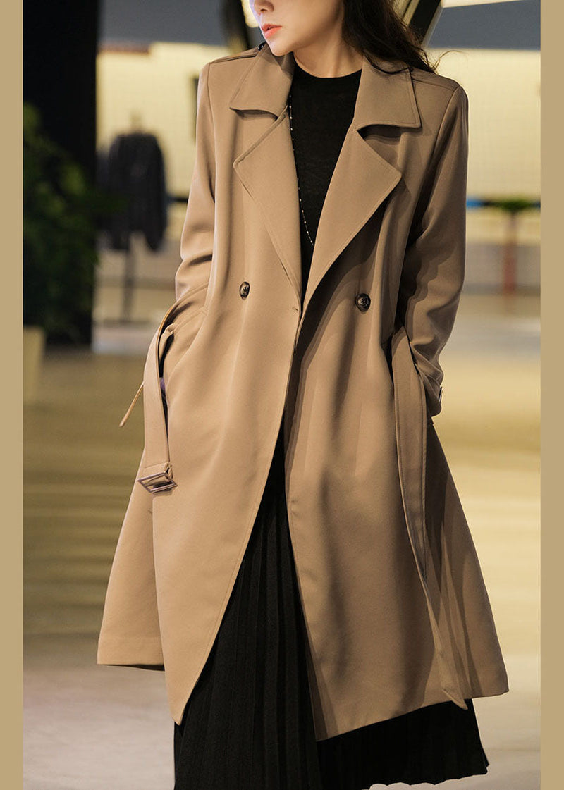 Khaki Spandex Trench Coats Two Piece Set Clothing Double Breast Fall