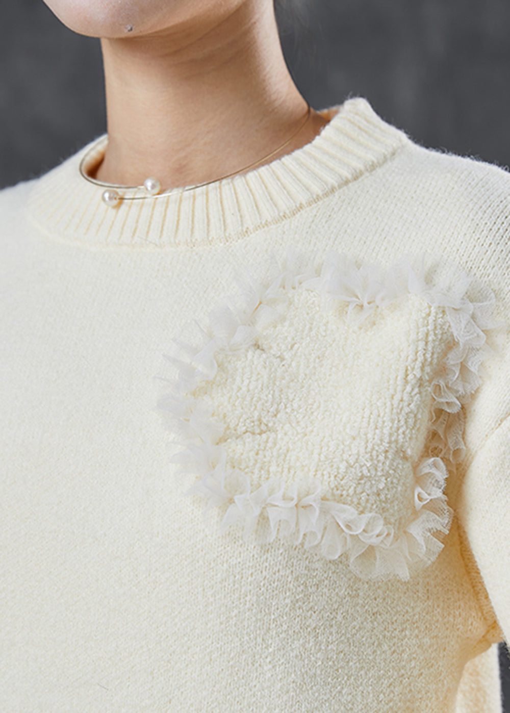 Apricot Ruffled Patchwork Thick Knit Sweater Tops Winter