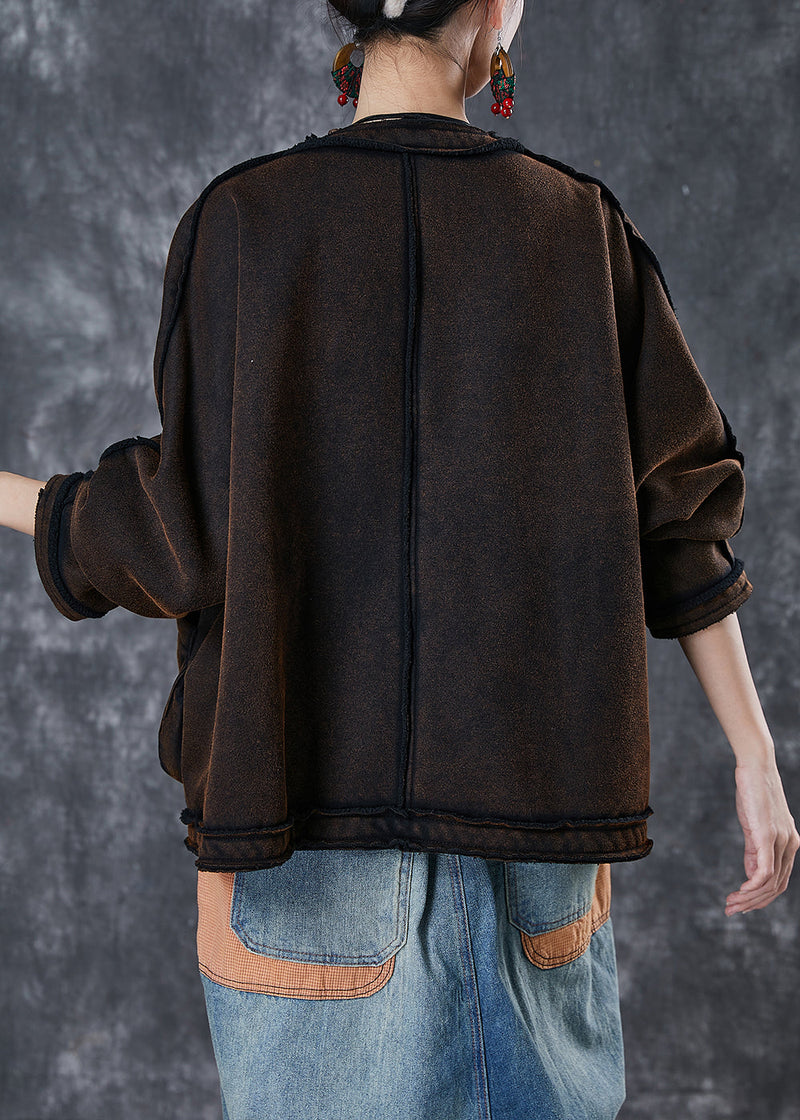 Classy Chocolate Oversized Pockets Warm Fleece Coats Winter