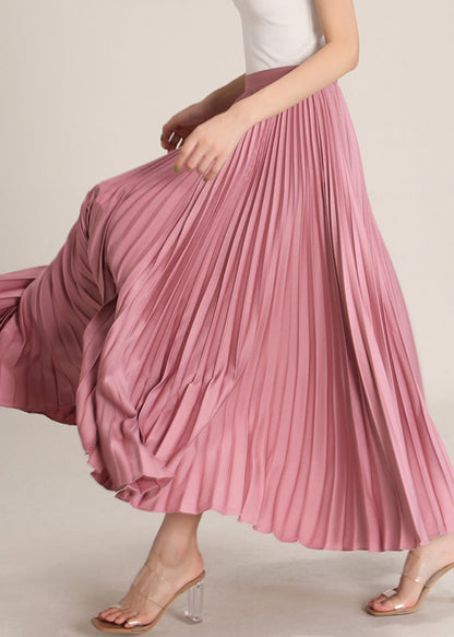 Pink High Waist Silk Pleated Skirt Zippered Summer