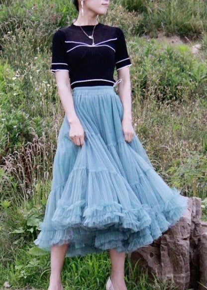 Blue Patchwork Circle Pleated Dress Fall Skirt