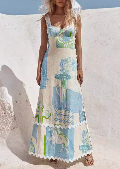 Printed Backless Bow Lace Up Dress Summer