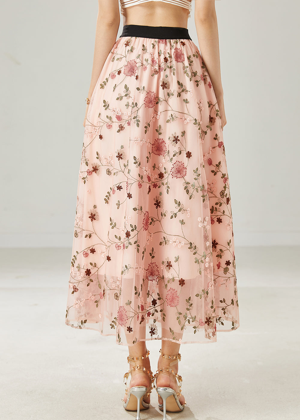 Pink Tulle a Line Skirts Embroidered Summer