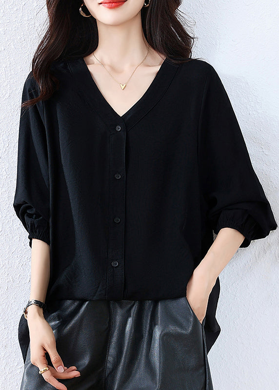 Black Oversized Cotton Blouse Top Fall